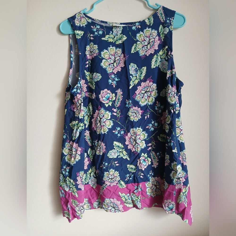 J Jill Floral Tank Size Med Blue Pink Floral Flowy